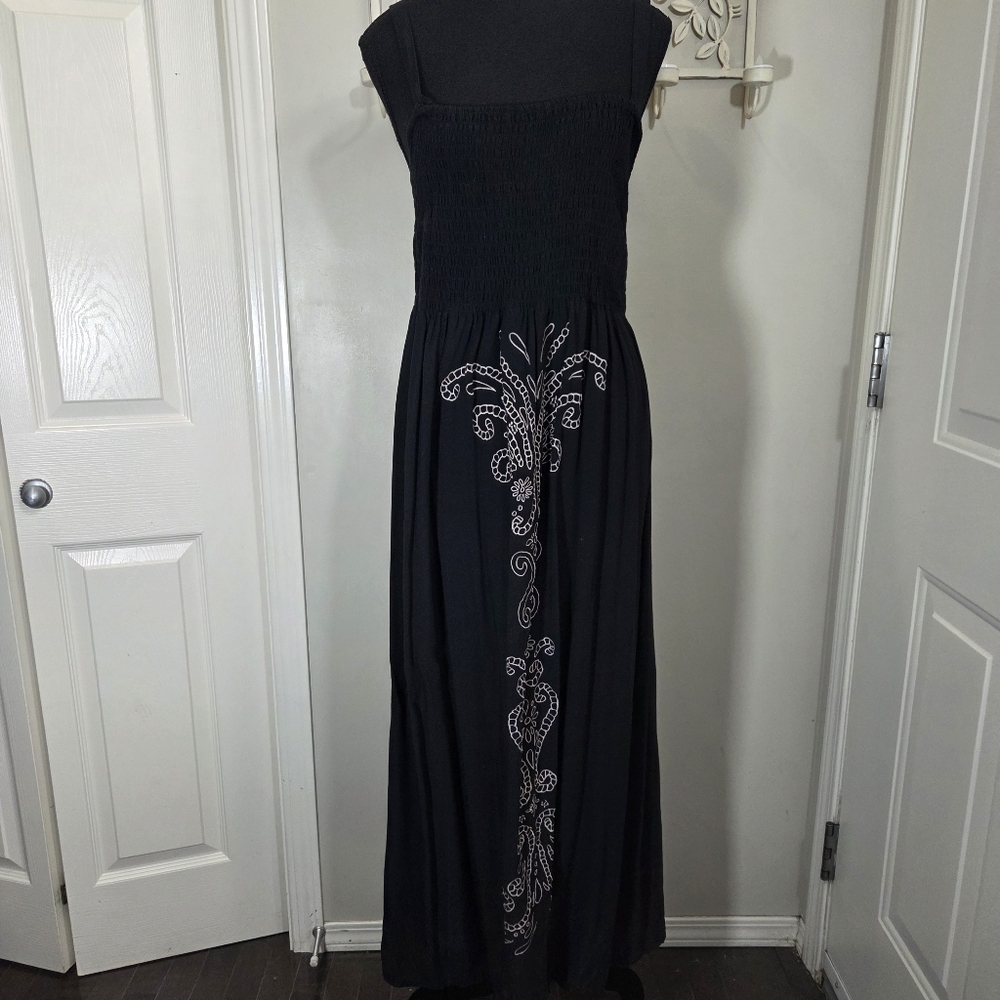 Black Maxi Dress with Embroidered Detail - Women's